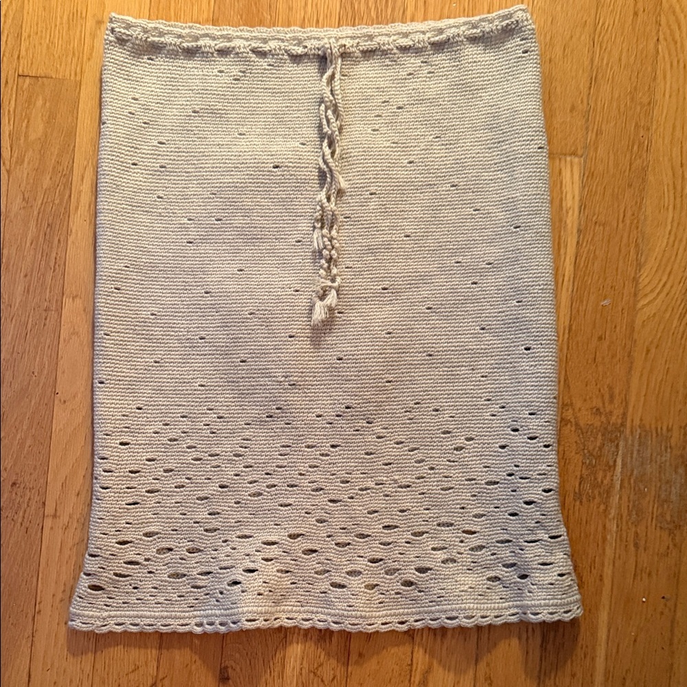 Women's Cream Knit Pencil Skirt with Eyelet Detail